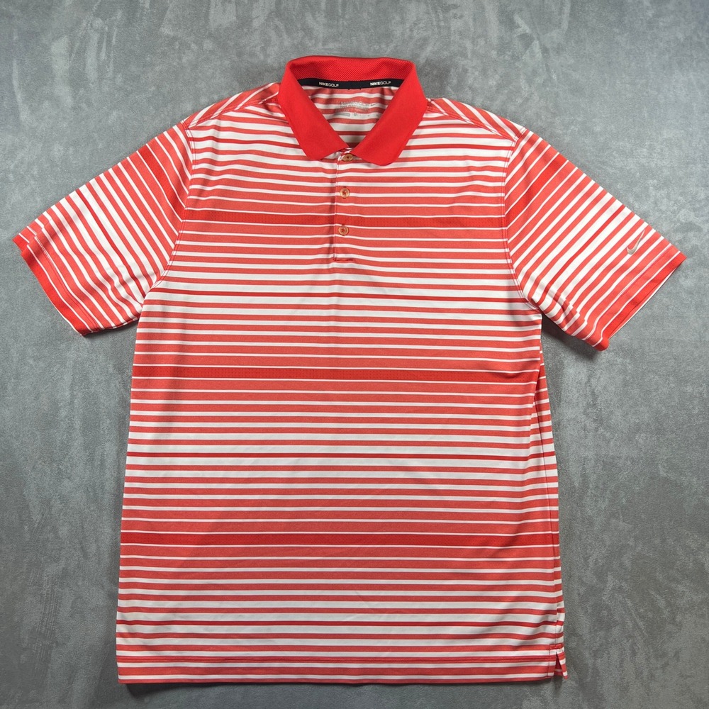 Nike Golf Tour Performance Polo Mens Large Red White Striped Dri-FIT
